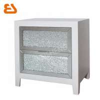 2 drawer white wooden  cabinet with crackle mirror inlayed decoration