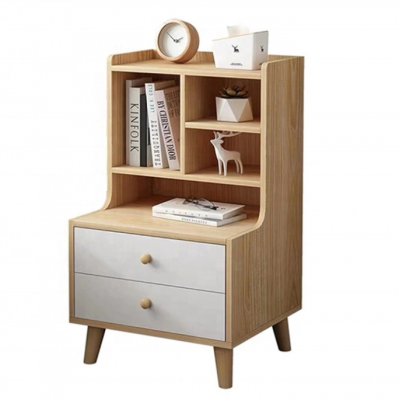 Modern White Wood and MDF Retro 2 Drawer Bedside Side Table